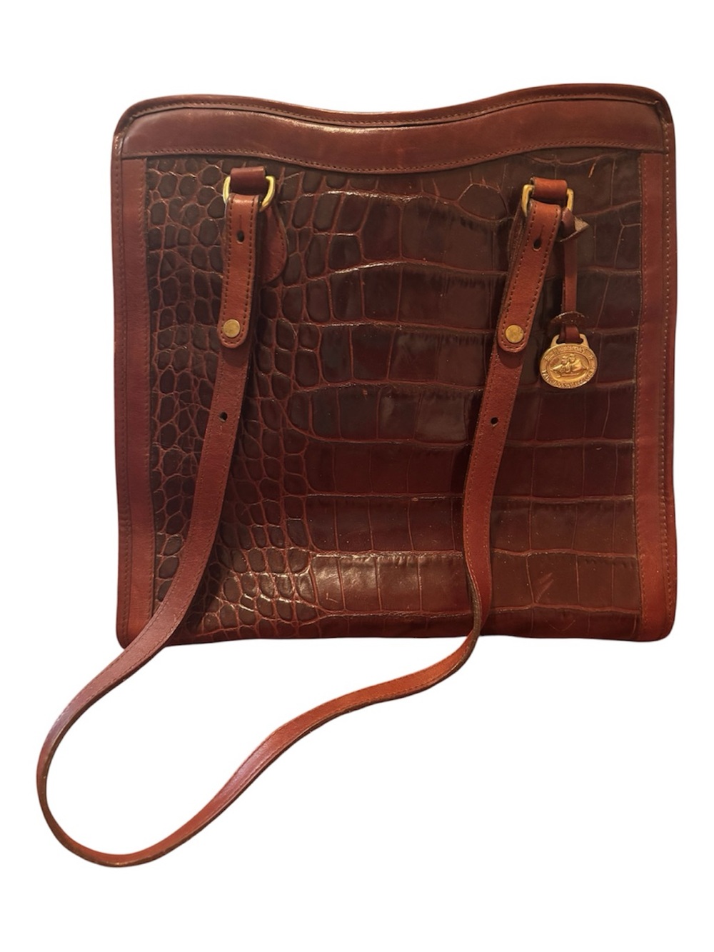 Brahmin Vintage Rich Brown Croc-Embossed Leather Shoulder Bag